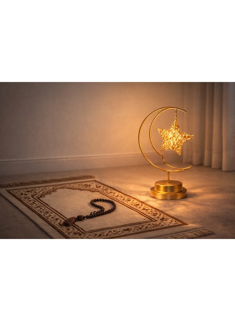 Home Care Golden Crescent Moon Table Lamp with Hanging Star Elegant Metal Decorative Night Light - Image 3